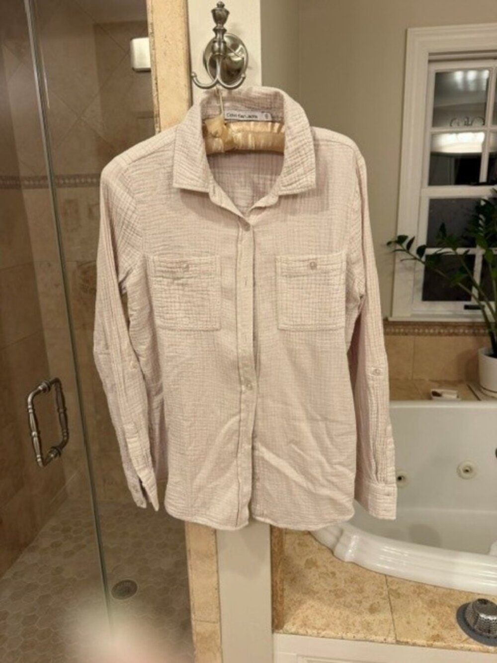 Calvin Klein Jeans brand Button Down Shirt - SUPER COMFY - Tan - size Small
